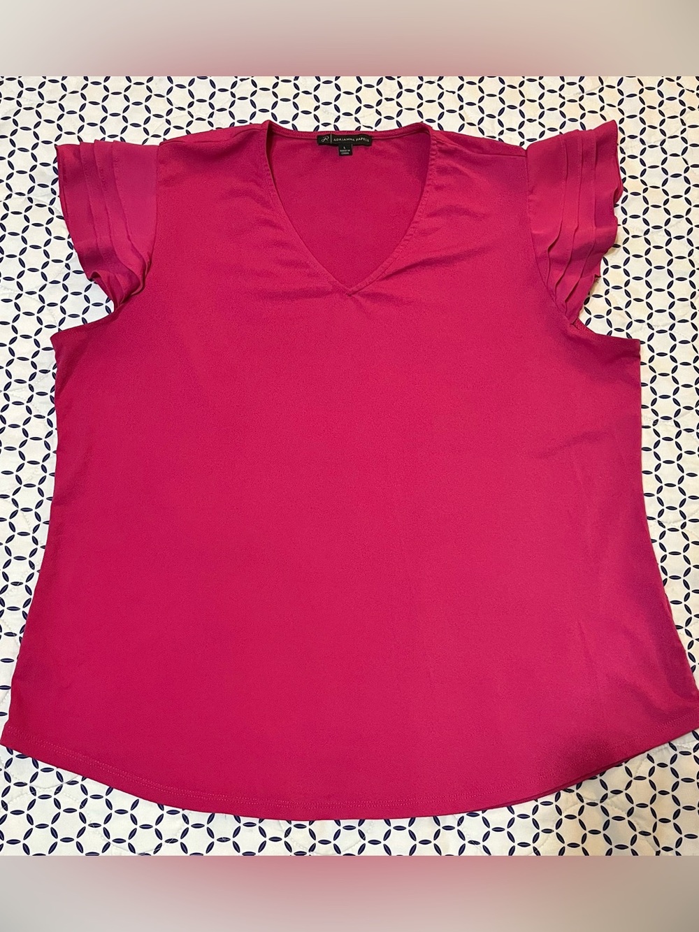 Adrianna Papell Women’s Large Pink Flutter Sleeve V Neck Blouse Dressy Top L
